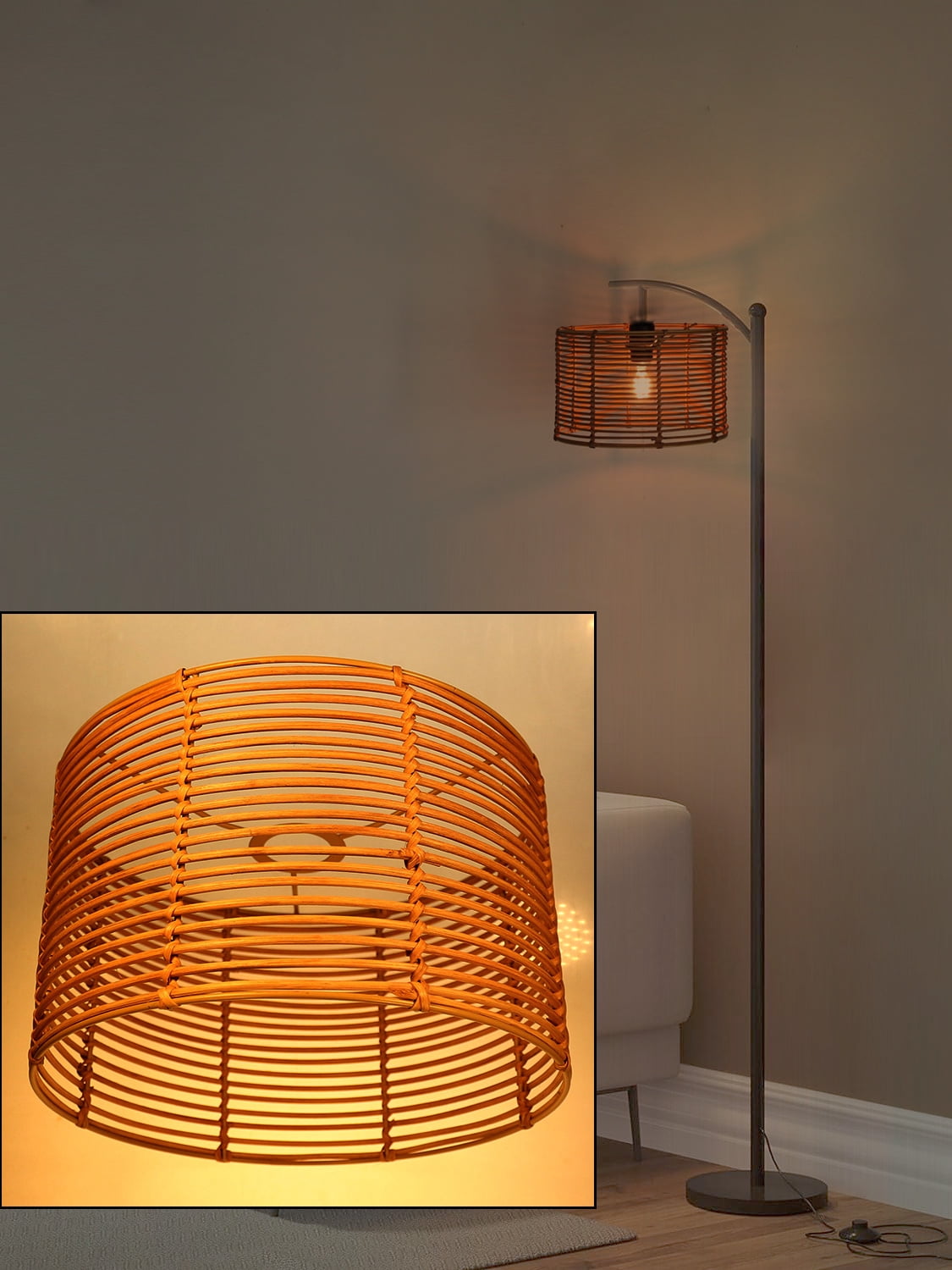 Osasy Rattan Drum lamp shades Woven Boho Rattan Lampshade Chandelier Shades Pendant light Covers E26 E27 Replacement Table Lamp Floor Lamps Lampshades(Dark Brown)