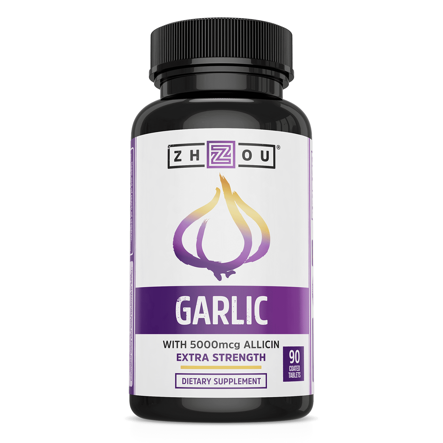 Zhou Nutrition Extra Strength Garlic with Allicin, Heart and Immunity Support Tablets, 90 Count