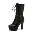 thumbnail image 5 of Mostsola Gothic Boots for Women Platform Heels Fashion Lace up Buckle Strap Mid Calf Boots, 5 of 9