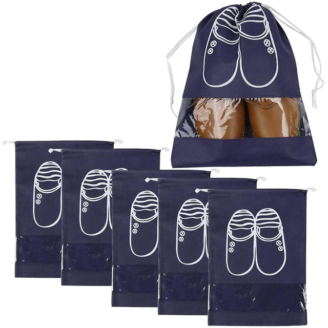 Paquete de 5 bolsas organizadoras de zapatos de viaje portátiles para botas, tacón alto, cordón, ventana transparente, bolsas de almacenamiento que ahorran espacio, tamaño grande, azul marino