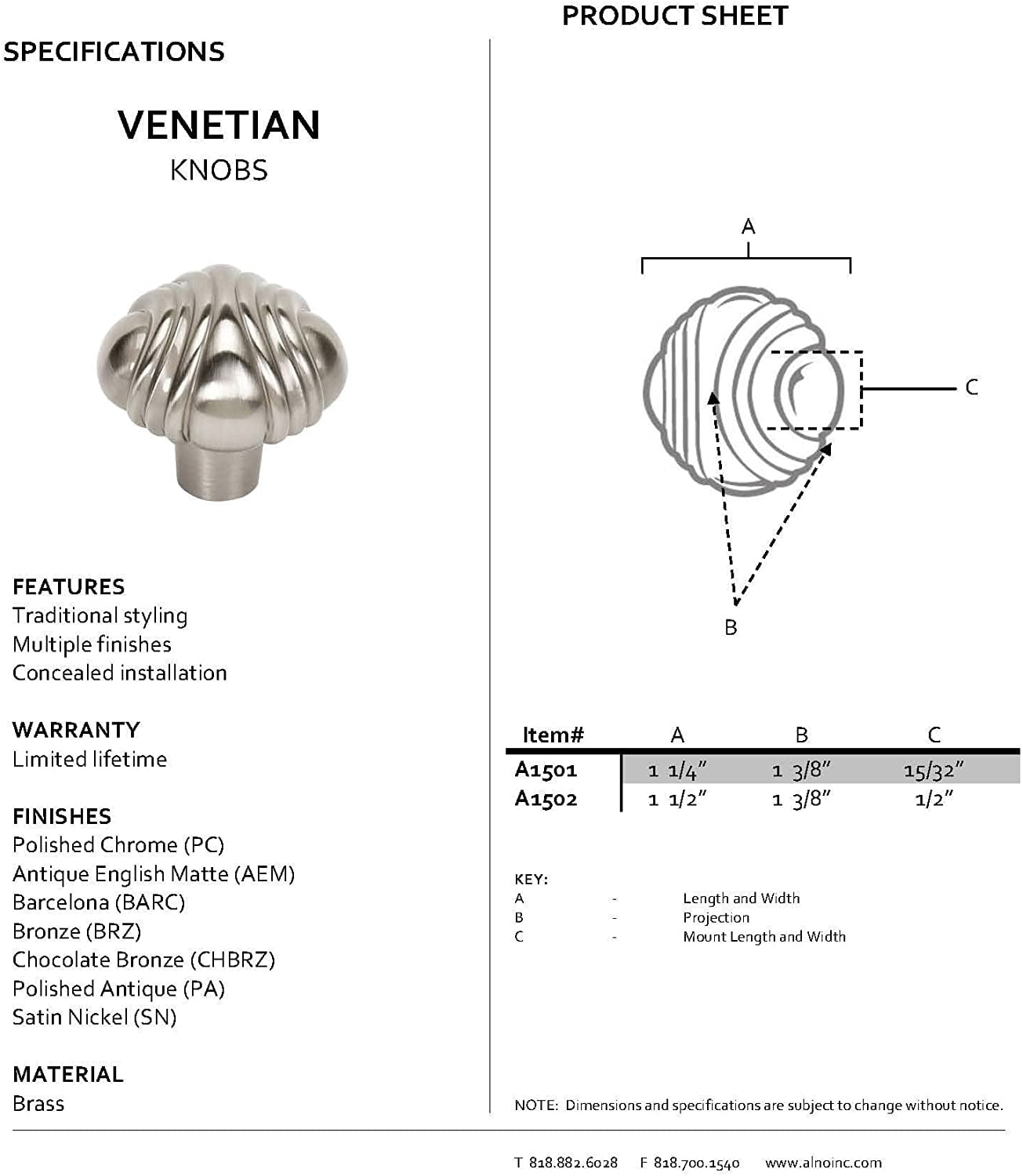 Alno A1501-AEM Venetian 1-1/4" Cabinet Knob Antique English Matte
