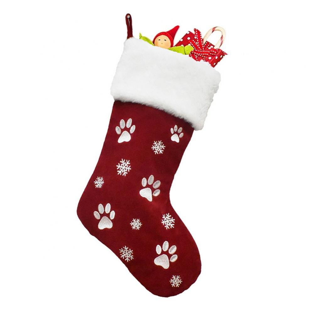 Christmas Decorations Red And Green Embroidered Paw Printed Snowflake ...