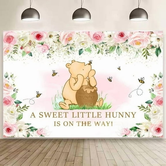 Winnie Happy Birthday Anime Cartoon Theme Backdrops Banner Birthday Party Decor Supplies(5x3ft)