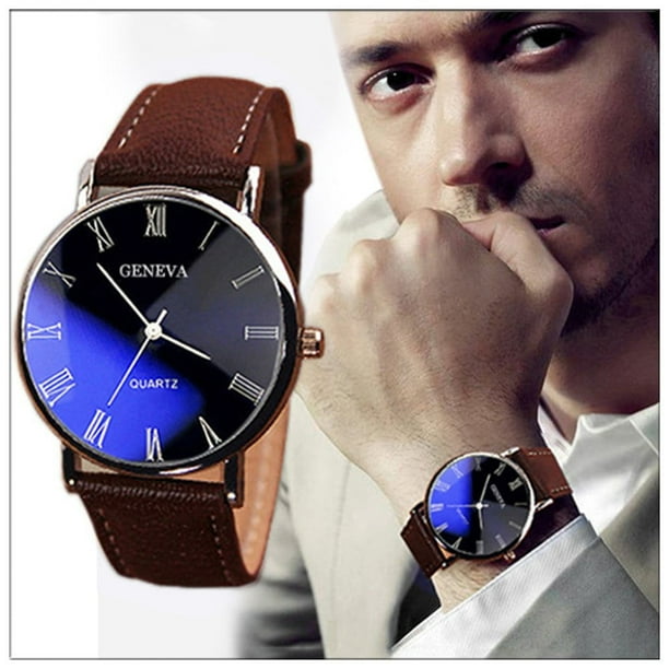 Reloj de cuarzo para hombre, relojes de moda para hombre, reloj analógico de cuarzo de cuero sintético para hombre, reloj de cuero