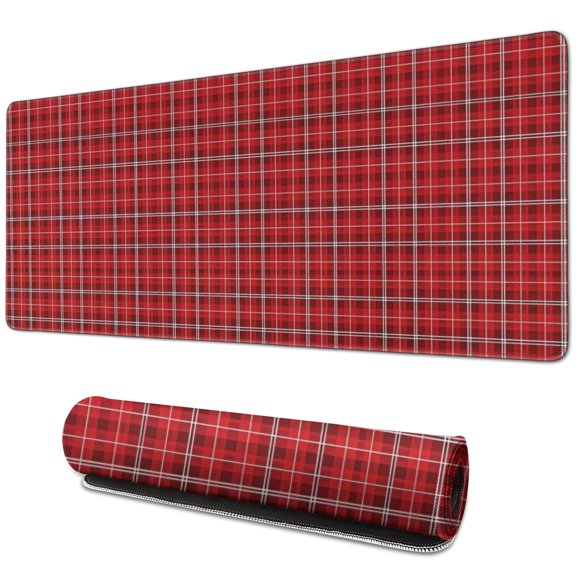 Long Mouse Pads for Desk,Red Christmas Plaid Pattern Desk Mats on Top Of Desks, Desk Mouse Pad Extra Large with 3mm Non-Slip Base and Stitched Edge for Gaming,Office,Work,Home 31.5x11.8in