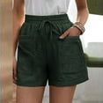 thumbnail image 2 of RYRJJ Womens Cotton Linen Comfy Shorts Casual Wide Leg Elastic Waist Drawstring Pocketed Shorts(Army Green,4XL), 2 of 5