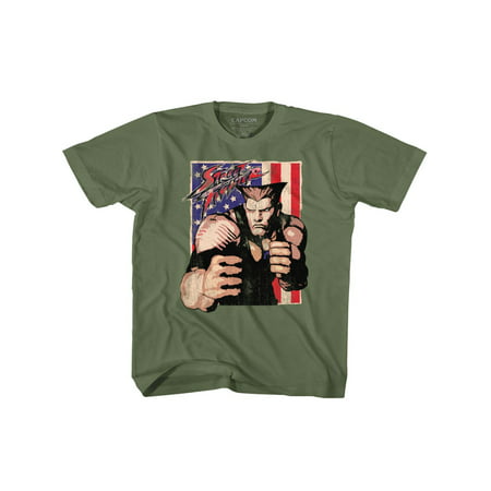 Street Fighter SF Video Game Franchise Guile US Flag Army Green Youth TShirt