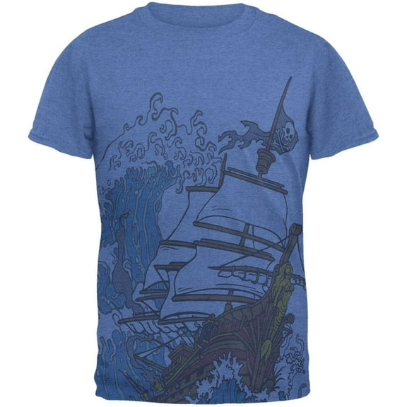 Pirate Ship Wave Mens T Shirt Heather Royal MD