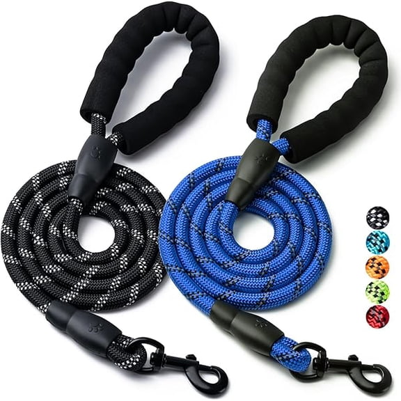 Eryueer 2 Pack Dog Leash, 4/5//6 FT Heavy Duty Nylon Rope Pet Leashes with Comfortable Padded Handle, Reflective Dog Leashes for Small Medium and Large Dogs (6FT-3/8,Black/Dark Blue)