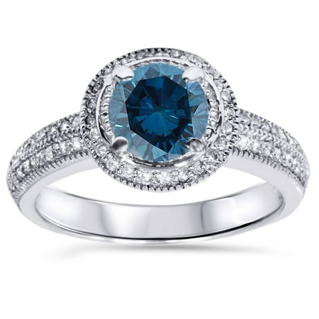 Pompeii 1 1/3ct Blue Diamond Vintage Ring 14K White Gold (G-H,SI)