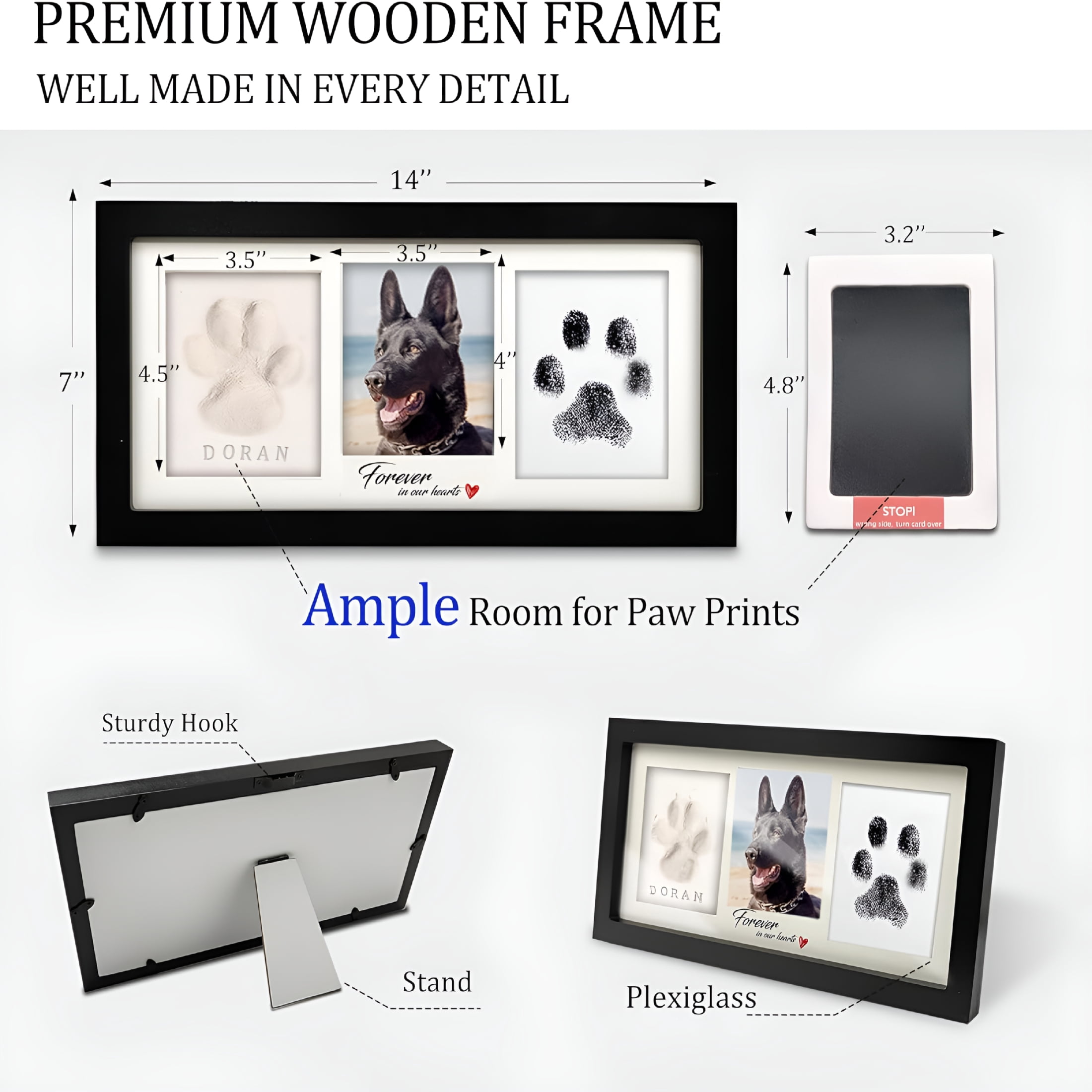 CCOCC Paw Print Frame Kit,Dog/Cat Paw Print Kit,Soft Pawprint Clay&Clean Touch Ink Pad,Pet Paw Print Impression Kit with Customization Tool,Wooden Pet Memorial Frame,Diy Dog Lover Gifts