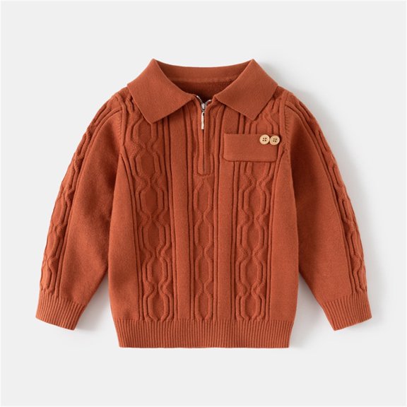 Red Cable Knit Cotton Sweater for Infant (2 Years) - Half Zip Collar, Soft Breathable, Preppy Style for School & Daily Wear