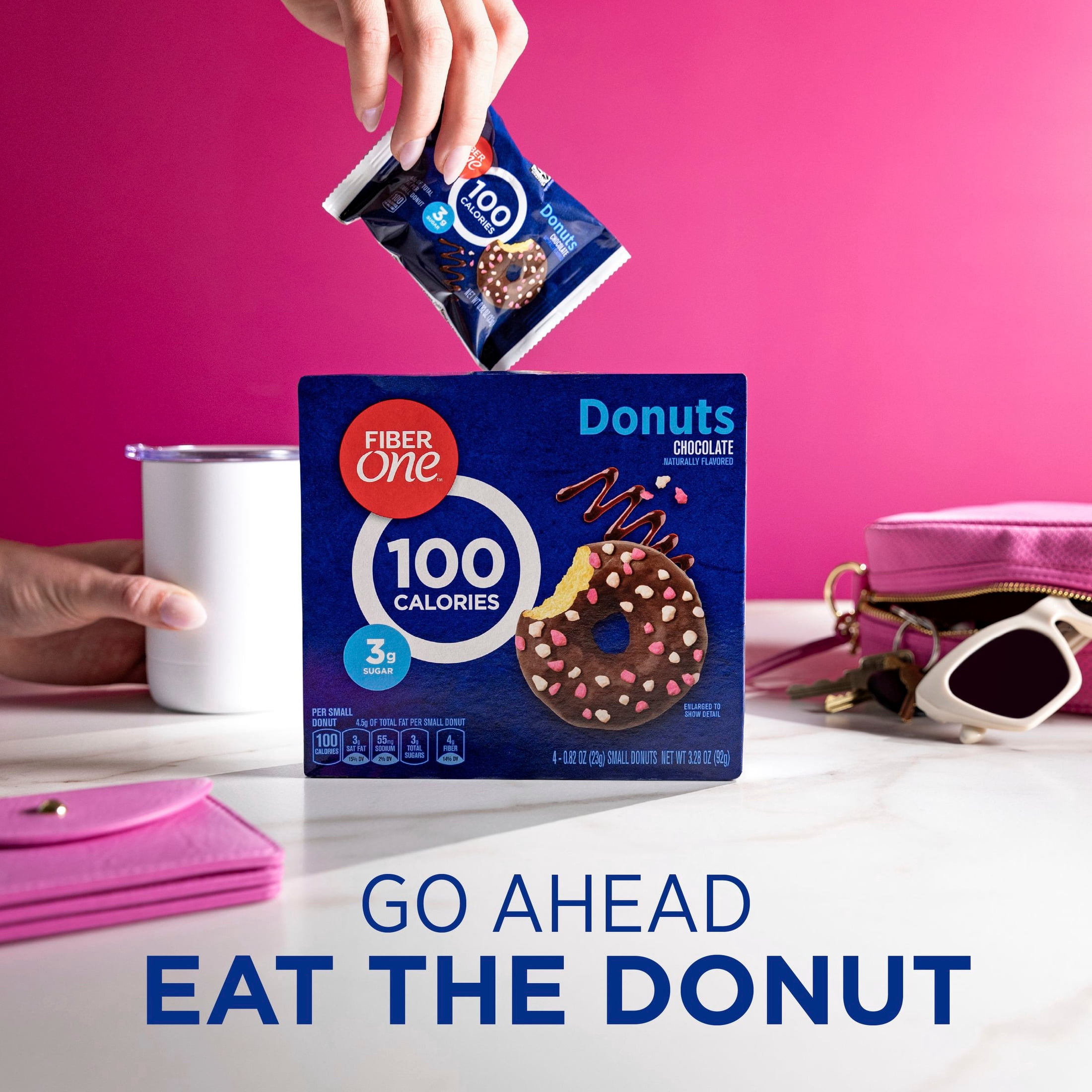 Fiber One 100 Calorie Donuts, Chocolate Snacks, 3g Sugar, 4 Count, 3.28 oz
