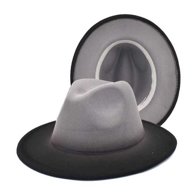 Sombrero Fedora de color degradado para mujeres y hombres Sombrero de fieltro de ala ancha (gris claro + negro) oso de fresa Electrónica