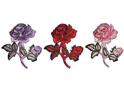 Lily Red Pink Lilac Rose Embroidered Patch Floral Embroidery Iron On Applique