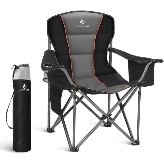 LET'S CAMP Folding Camping Chair Oversized Heavy Duty Padded Outdoor Chair with Cup Holder Storage and Cooler Bag, 450 LBS Weight Capacity, Thicken 600D Oxford