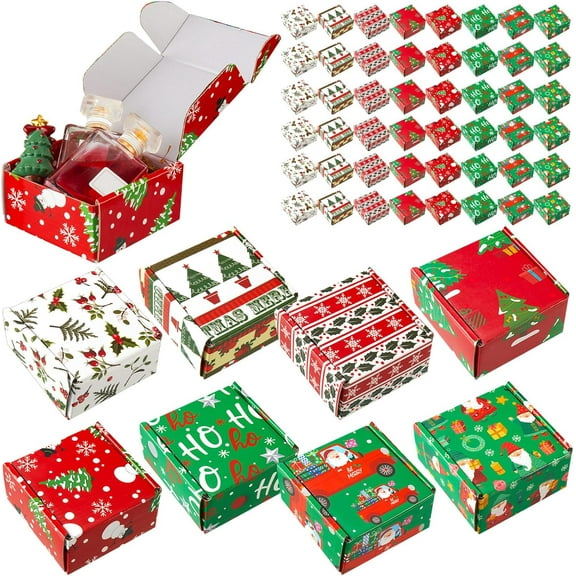 48 Pack Small Christmas Gift Boxes with Lids 4 x 4 x 2 Inch Christmas Clothes Boxes Corrugated Cardboard Wraping for Packaging Xmas Gift