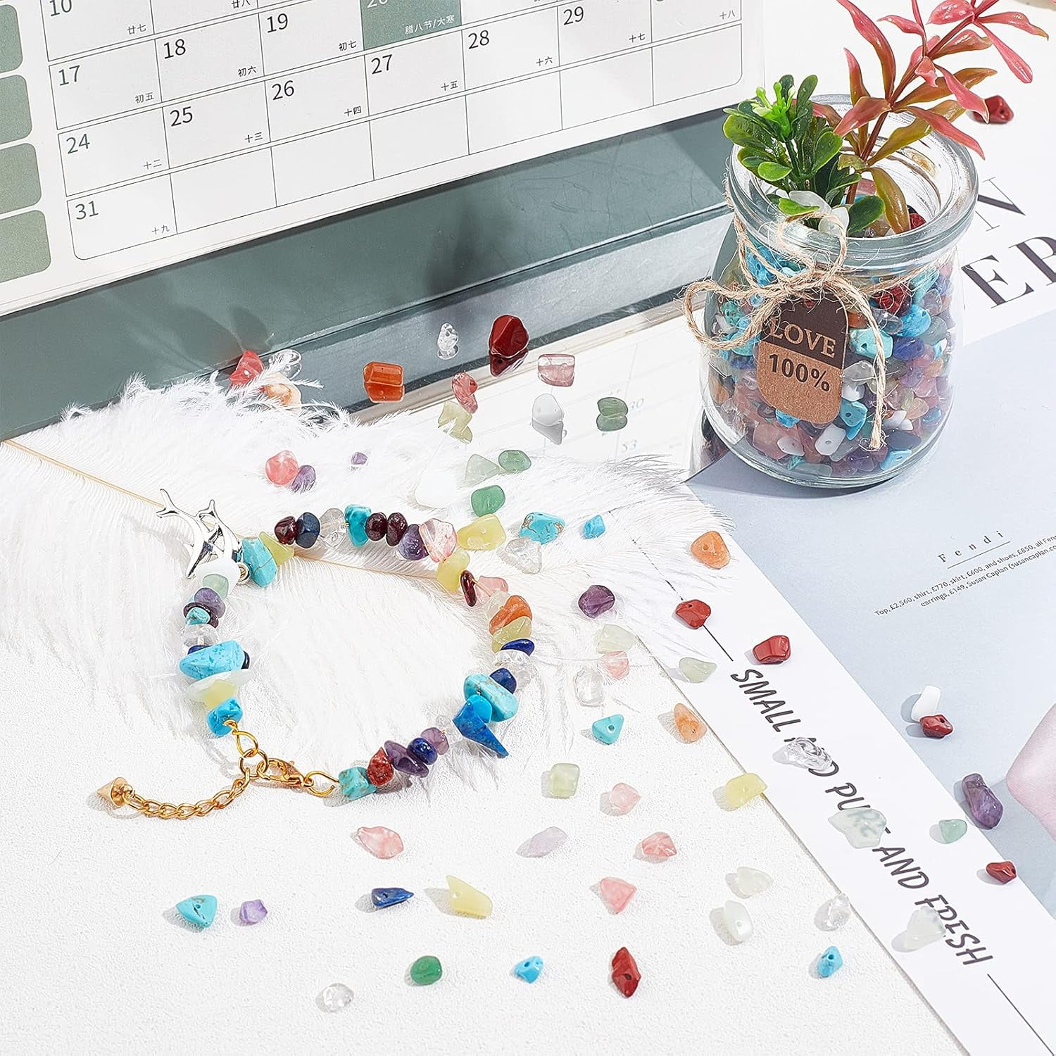 DIY Stretch Bracelets and Wire Wrapped Pendants Making Kits Including Gemstone Chip Beads Aluminum Wire Elastic Beading Thread 3~8x4~8mm Hole: 1mm 15materials 15g/material 225g
