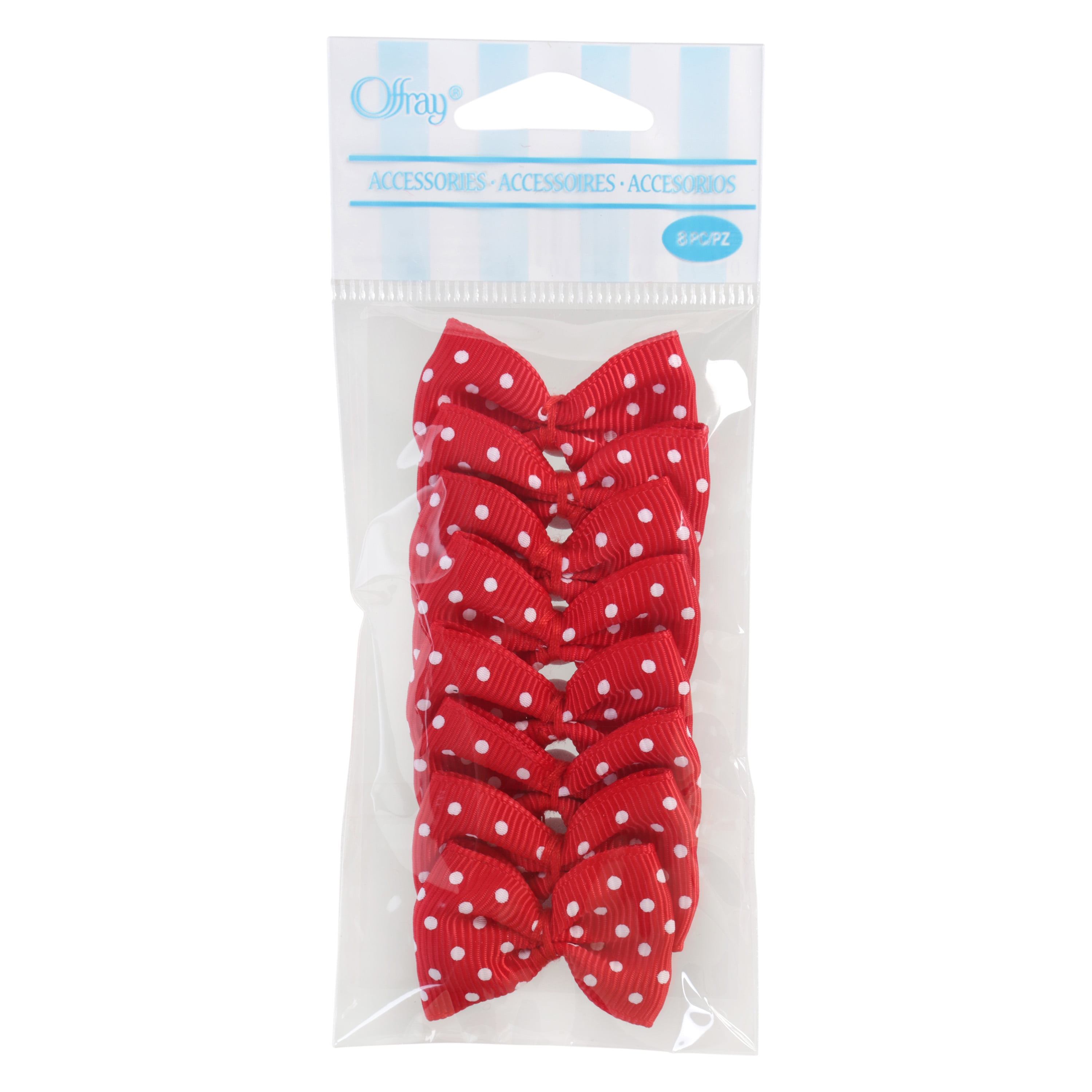 Offray Accessories, Red Grosgrain Bows Accessory for Wedding, Hair Clips, and Scrapbooking, 8 count, 1 Package