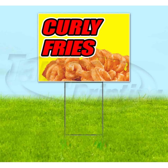 Curly Fries Yellow Background (18" x 24") Yard Sign, Includes Metal Step Stake