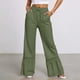 thumbnail image 2 of Pantalones casuales de pierna ancha para mujer - Dobladillo con volantes y ribete de encaje, cordón, poliéster, vacaciones/fiesta, S-XXL, 2 of 4