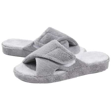 

Litfun Women s Fuzzy Slippers Adjustable Terry Cloth Indoor Slippers Open Toe House Shoes with Arch Support