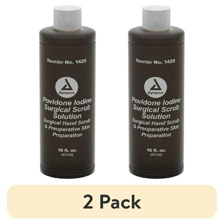 (2 pack) Dynarex Povidone Iodine Scrub Solution, First-Aid Antiseptic, 16 oz. Bottle | 1 Each