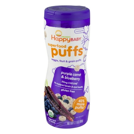 Happy Baby Purple Carrot & Blueberry Superfood Puffs 2.1 oz. Canister