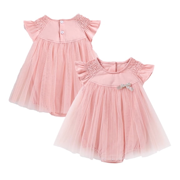 LYMAYTER‌ 3-24M‌‌‌ ‌‌Infant Baby Girl Smocked Bubble Romper Tulle Skirt Bodysuit Princess Dress Party Wear‌