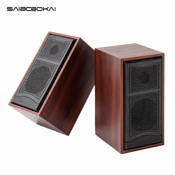 Wooden Computer Speakers for Desktop PC, USB Powered HiFi Stereo Sound , Heavy Bass Multimedia Speakers for Laptop TV Phone, 3.5mm AUX Wired Audio