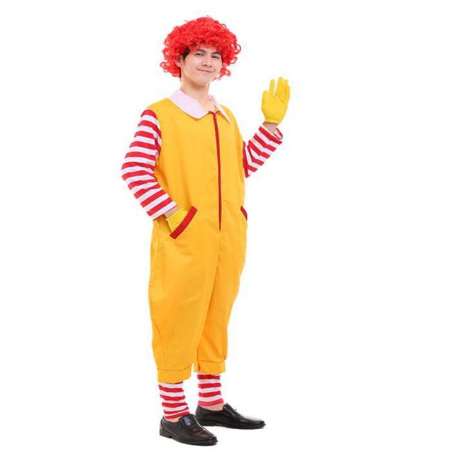 Disfraz de payaso amarillo de comida rápida, 4 piezas/juego Disfraz de payaso amarillo de comida rápida para Halloween, traje de payaso para padres e hijos, máxima comodidad