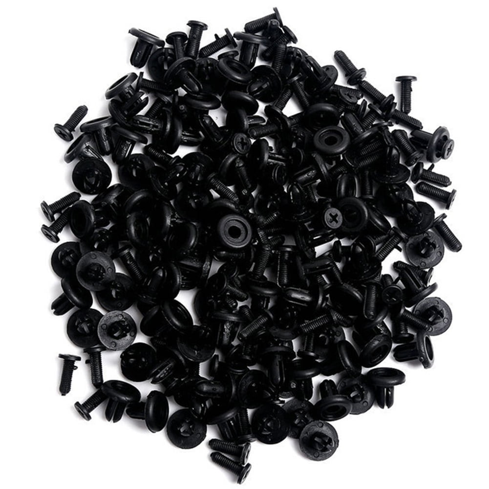 Black 100pcs 6mm Car Hole Plastic Rivets Fastener Fender Bumper Push Pin Clips 