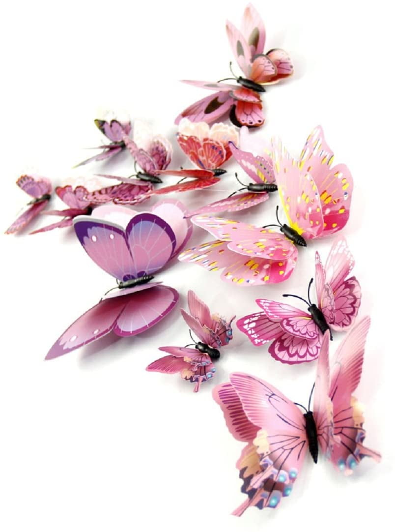 Download Mixed Of 12pcs 3d Pink Butterfly Wall Stickers Decor Art Decorations Pink Walmart Com Walmart Com