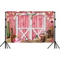 thumbnail image 4 of 10 x 8 ft Western Cowgirl Backdrop Pink Western Cowboy Photography Backdrop, Rustic Wooden House Barn Background Wild West Barn Door Background Birthday Party Banner for Kids Adult, 4 of 5