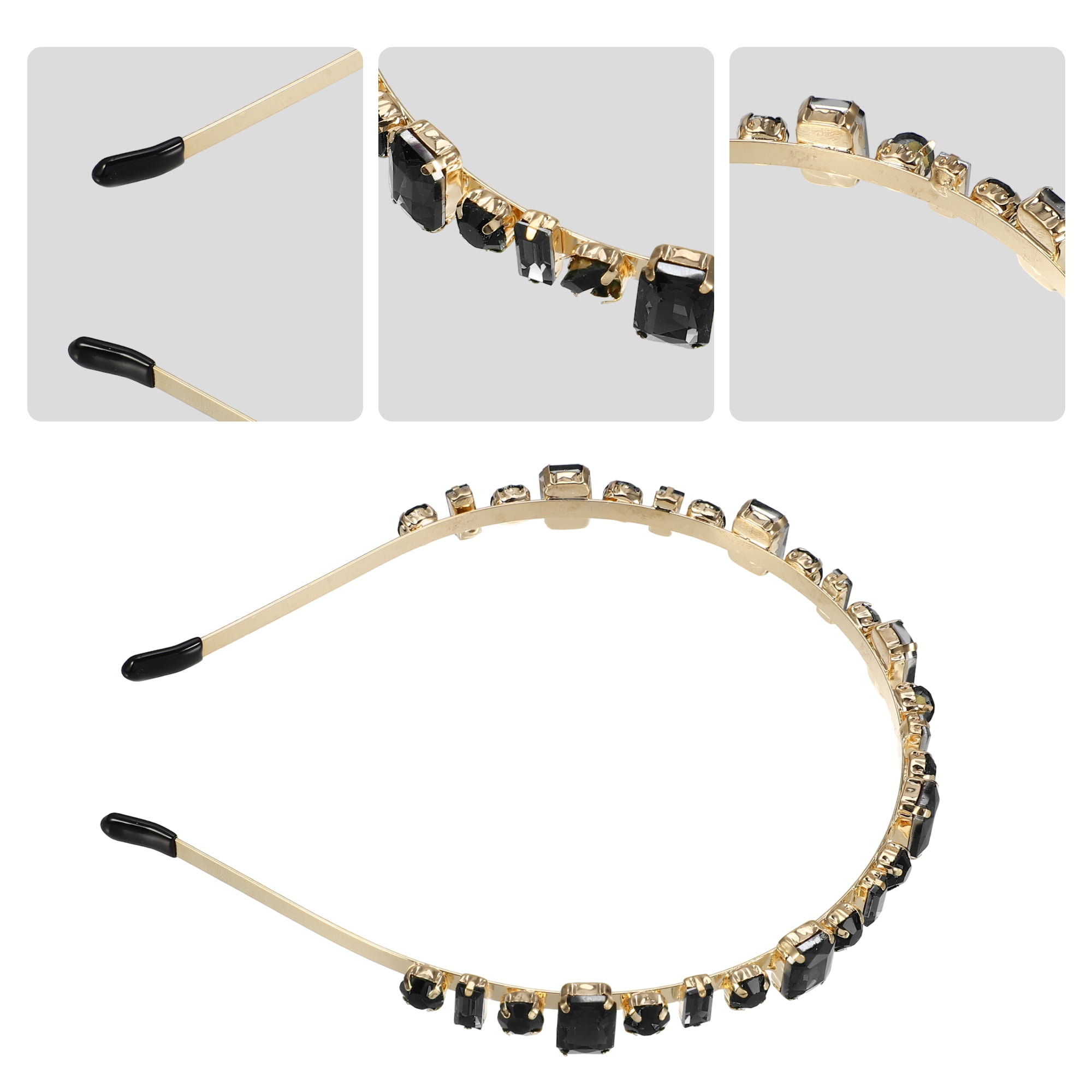 Unique Bargains Fashion Rhinestone Thin Head Bands Black