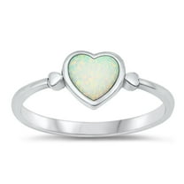 CHOOSE YOUR COLOR White Simulated Opal Heart Ring .925 Sterling Silver Love Band CZ Female Size 8