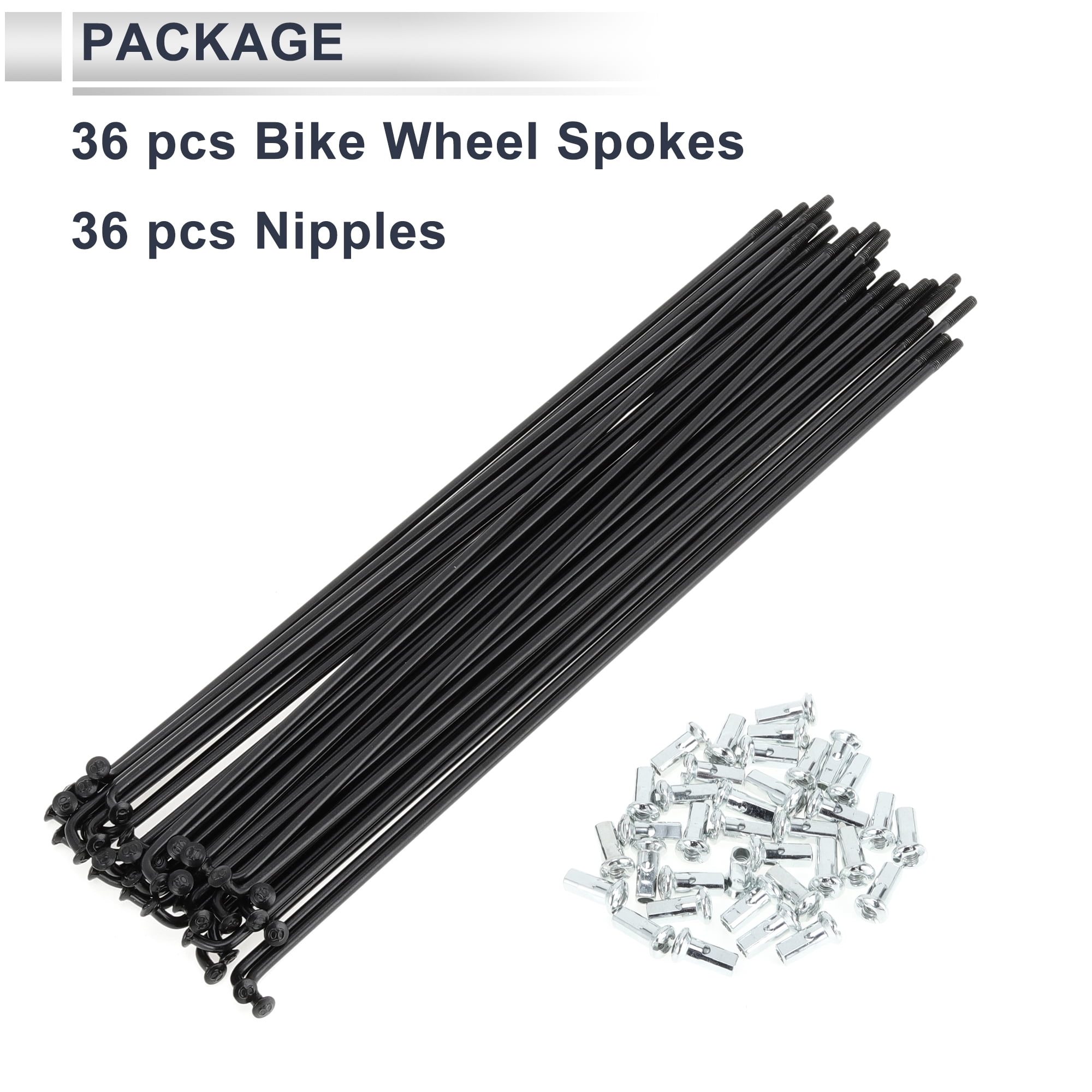 Unique Bargains 36Pcs Universal 12G Bike Wheel Spokes with Nipples Black 8.5"