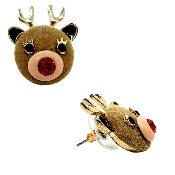 Betsey Johnson Women's Christmas Fuzzy Reindeer Stud Earrings