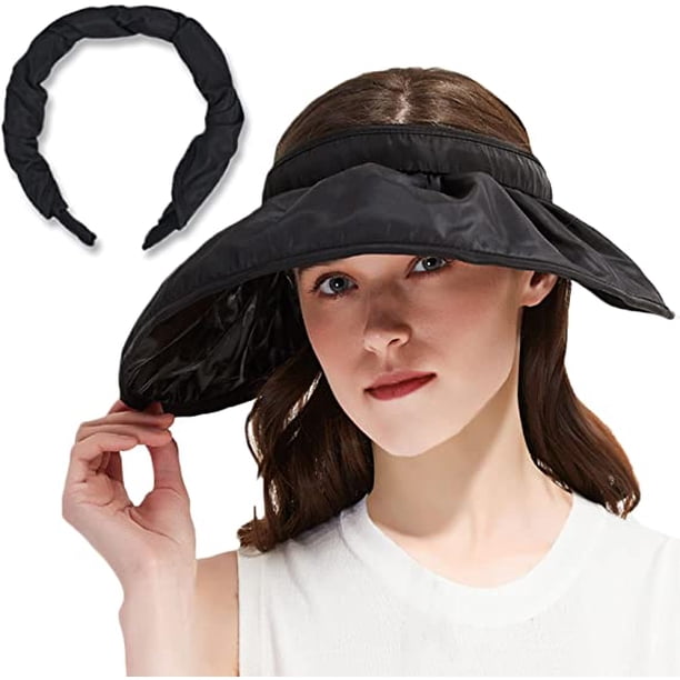 Sombrero para el sol para mujer, sombrero negro para el sol con protección UV, visera para el sol, sombrero de playa de ala ancha, sombrero con protección solar UPF 50+, adecuado para el ocio al aire libre, viajes en la playa, correr. JM MX-0135189FYD
