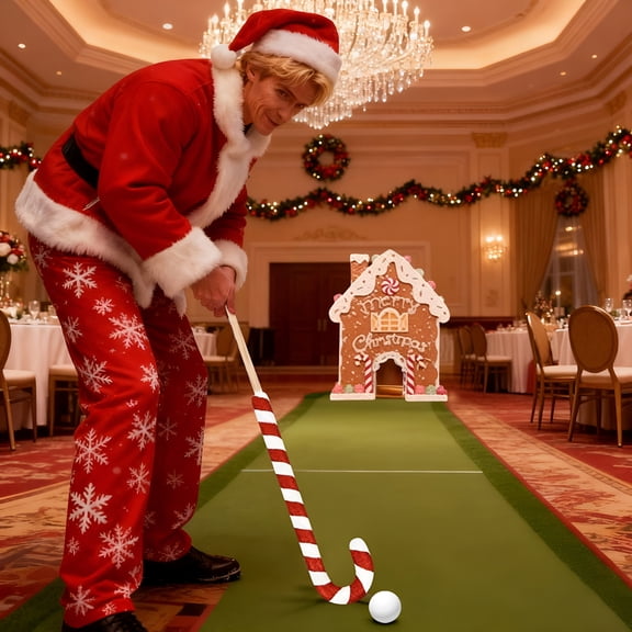 CYFW Gingerbread Golf Game Set, Christmas Mini-Golf Course, Portable Golf Toy with Candy Cane Club & Balls, Funny Christmas Party Game for Kids & Adults (2 Set)