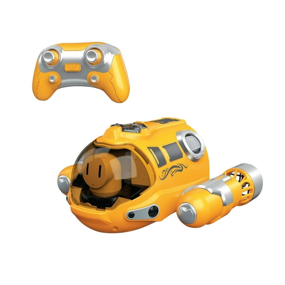 Yellow Remote Control Spray Motor Boat With Double Propellers Rechargeable Pool Toy For Kids 6.7X6.1X3.5 Inches 2.4Ghz Water Racing Boat With Led Lights