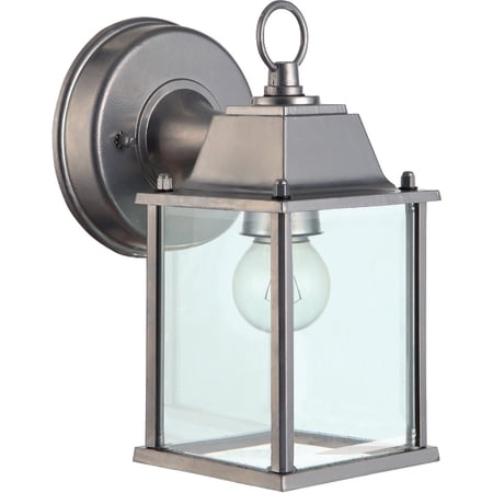 Westinghouse 6468400 One-Light Exterior Wall Lantern, Antique Silver Finish on Steel with Clear Glass Panels