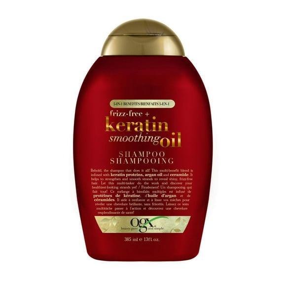 OGX Frizz-Free + Keratin Smoothing Oil Shampoo, 5 in 1, for Frizzy Hair, Shiny Hair, 385ml