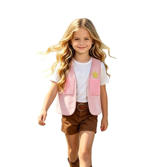 GiLiling Toddler Boys and Girls Fringed Western Cowboy Faux Suede Vest Open Front Sleeveless Tassel Hem Waistcoat (Pink, 18-24 Months)