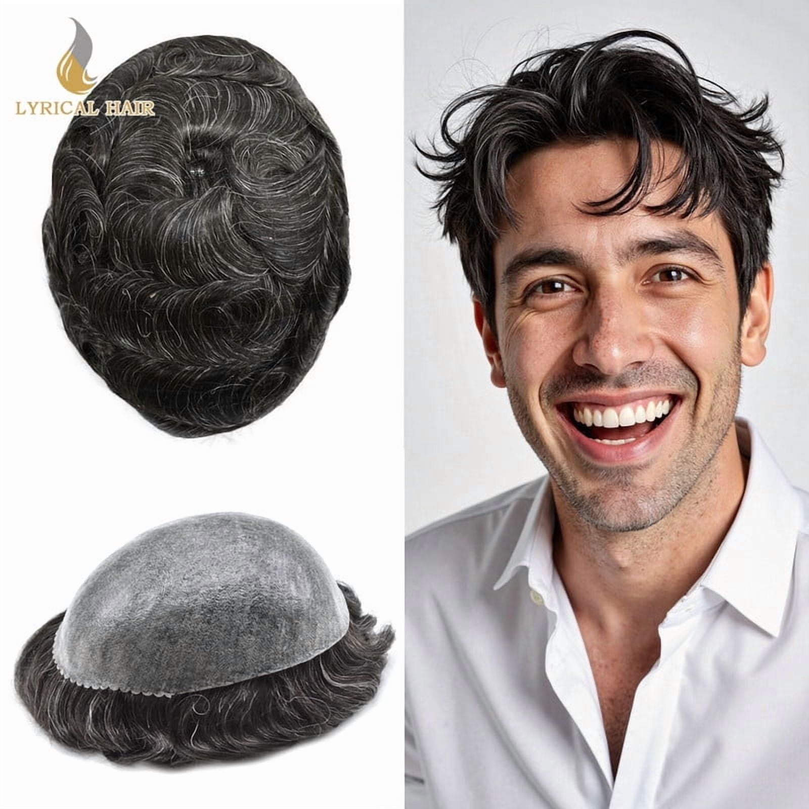 LYRICAL HAIR Mens Hairpiece French Lace Toupee Hair for Men Human Hair Replacement Systems Fine Mono Mens Wig Male Hair Prosthesis