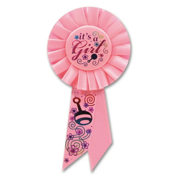 Pack of 6 Light Pink "It's a Girl" New Baby Shower Rosette Ribbons 6.5"