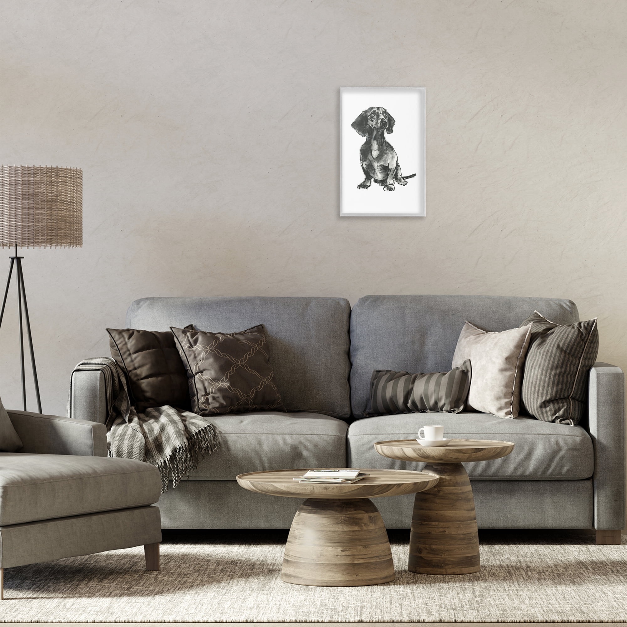 Stupell Industries Dachshund Sitting Drawing Animals & Insects Drawing Gray Framed Art Print Wall Art, 12 x 18