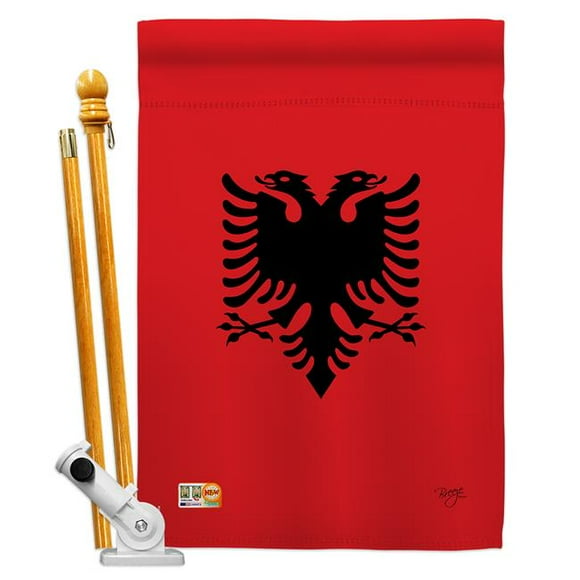 Breeze Decor BD-CY-HS-108222-IP-BO-D-US14-BD 28 x 40 in. Albania Flags of the World Nationality Impressions Decorative Vertical Double Sided House Flag Set with Pole Bracket & Hardware