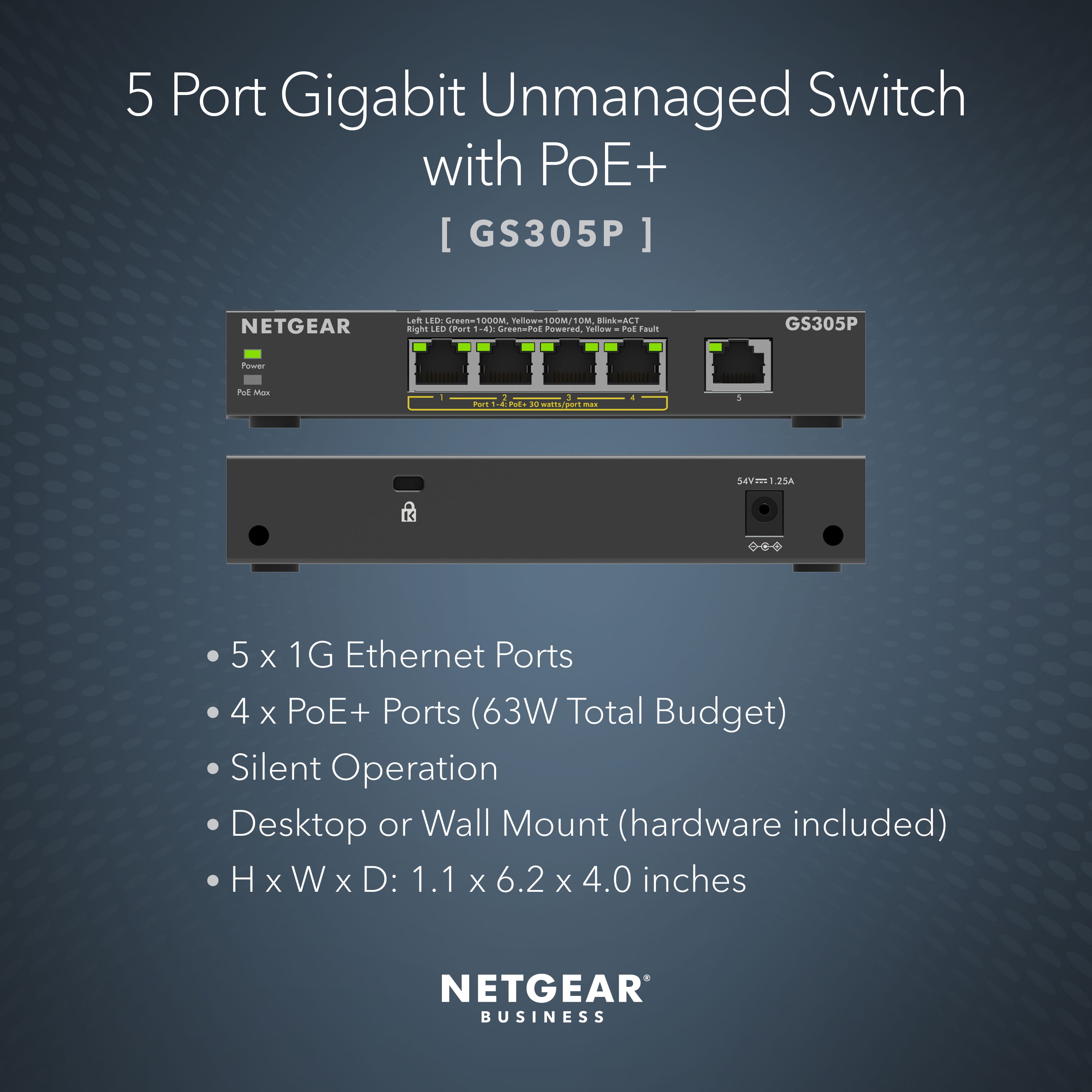 NETGEAR 5-Port PoE Gigabit Ethernet Unmanaged Switch GS305P-300NAS