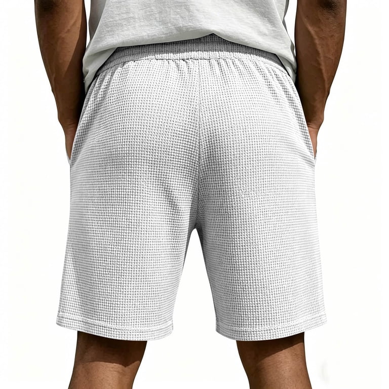 Waffle Knit Shorts for Mens Elastic Waist Breathable Textured